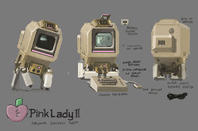 Character sheet of a Robot named 'Pink Lady II' designed for Art Fight 2026